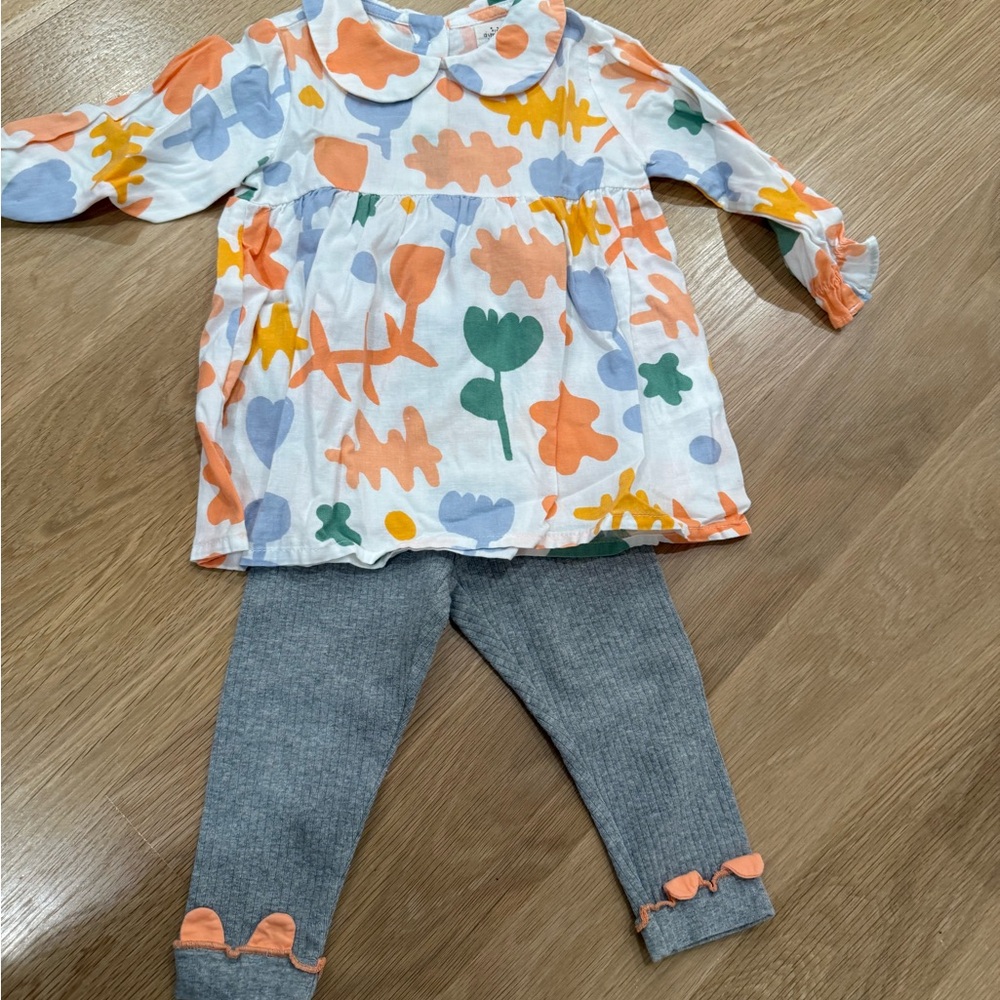 aimama Multicolor Baby Outfit with colorful top and grey knit pants 18 months